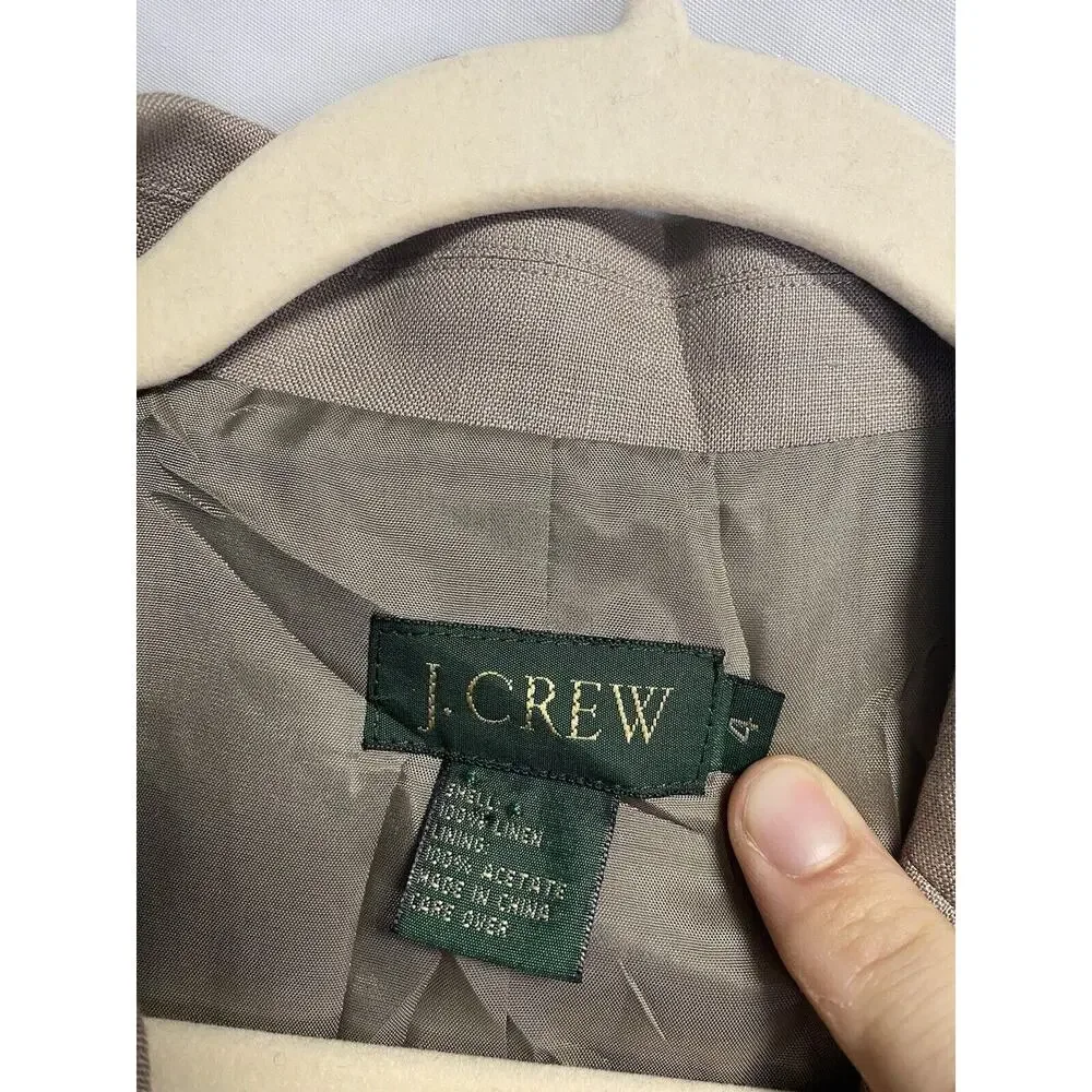 J. Crew Blazer Jacket Women’s Size 4 100% Linen 3 Button Lined Preppy Gray Brown